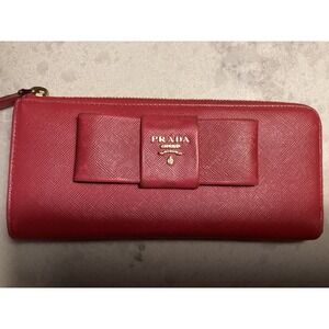 Prada Saffiano Leather Zip‎ Around Wallet Bow Accent Designer